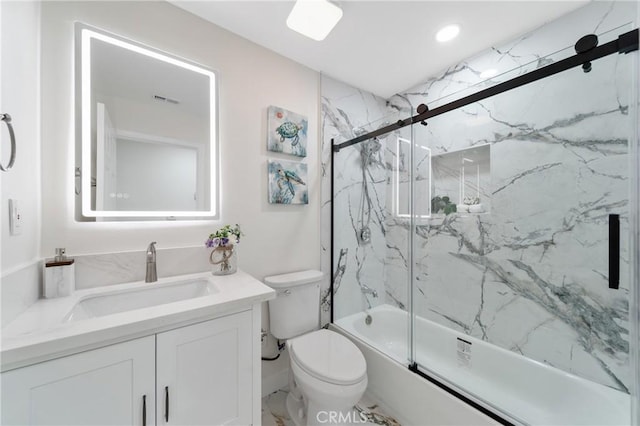 3445 Tilden Ave, Los Angeles, CA 90034 - full bathroom with toilet, vanity, combined bath / shower with glass door, and recessed lighting