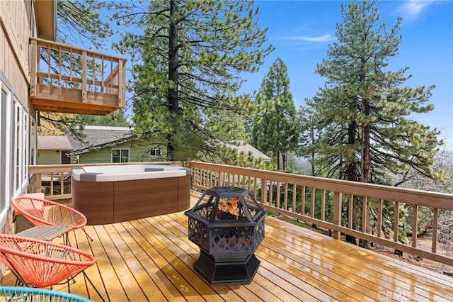 1803 Nob Hill Dr, Running Springs, CA 92382 - wooden deck featuring a fire pit
