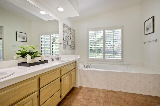 3749 Sarah Ann Dr, Fallbrook, CA 92028 - bathroom featuring tile patterned flooring, a bath, and double vanity