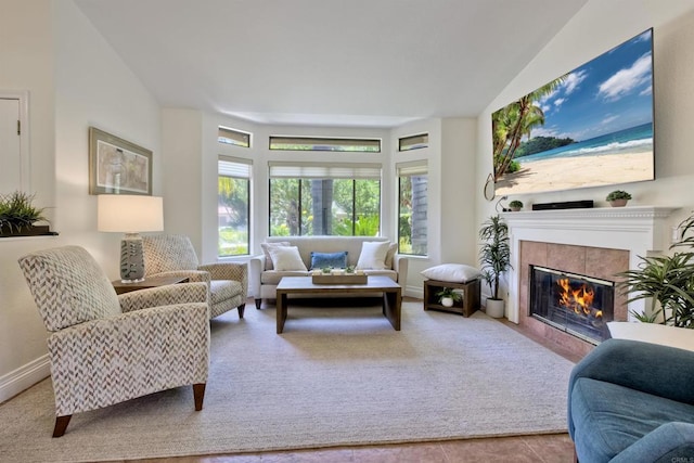 3749 Sarah Ann Dr, Fallbrook, CA 92028 - carpeted living area featuring a fireplace and vaulted ceiling
