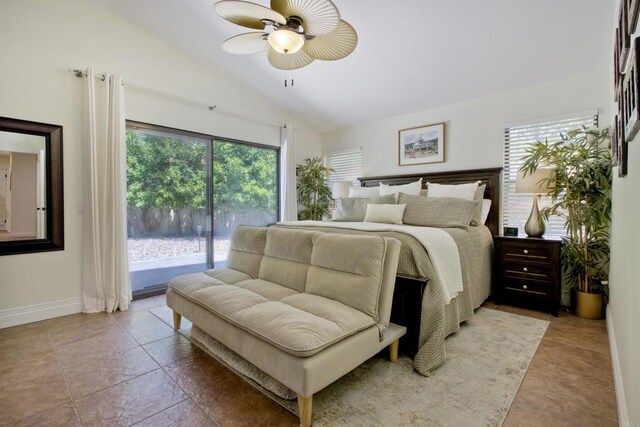 3749 Sarah Ann Dr, Fallbrook, CA 92028 - bedroom with access to outside, multiple windows, lofted ceiling, baseboards, and a ceiling fan