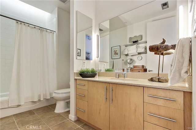 133 The Promenade N Unit 408, Long Beach, CA 90802 - bathroom with toilet, vanity, shower / bath combo with shower curtain, and tile patterned flooring