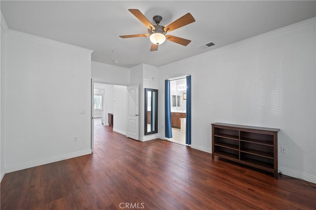 30505 Canyon Hills Rd Unit 1205, Lake Elsinore, CA 92532 - empty room with ceiling fan, wood finished floors, baseboards, and ornamental molding