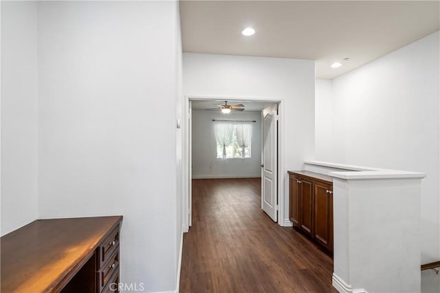 30505 Canyon Hills Rd Unit 1205, Lake Elsinore, CA 92532 - hallway with dark wood-type flooring, baseboards, and recessed lighting