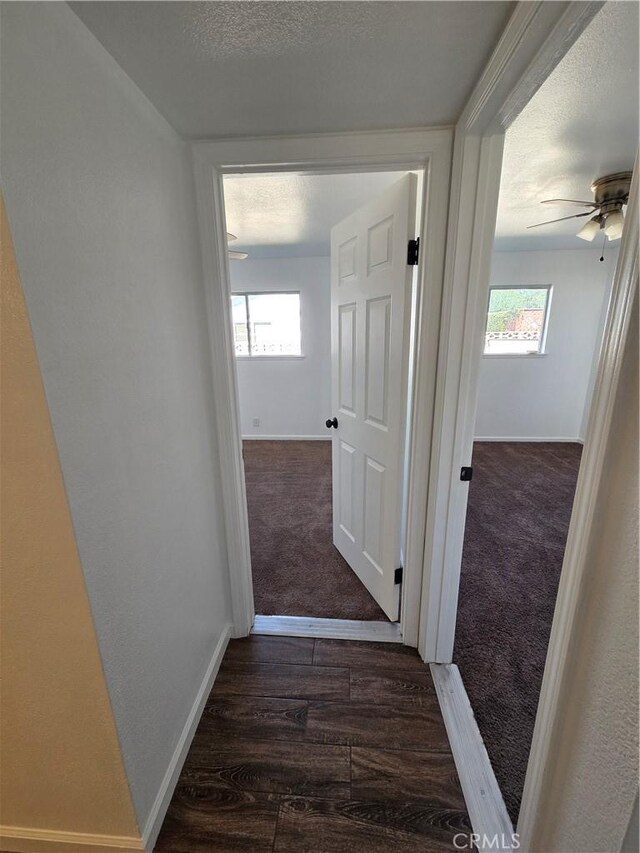 355 Woodlark St, Lancaster, CA 93535 - hallway featuring wood finished floors, baseboards, carpet, and a textured ceiling