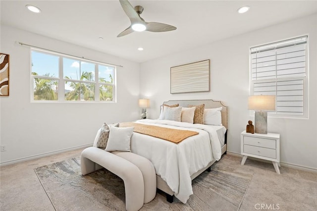 937 E Wonder Ln, Glendora, CA 91740 - bedroom featuring light colored carpet, recessed lighting, baseboards, and a ceiling fan