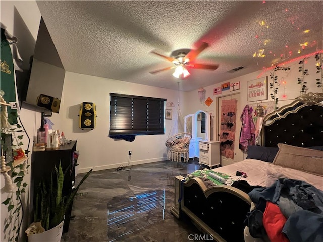 15245 Apache Rd, Apple Valley, CA 92307 - bedroom with a textured ceiling, baseboards, and ceiling fan