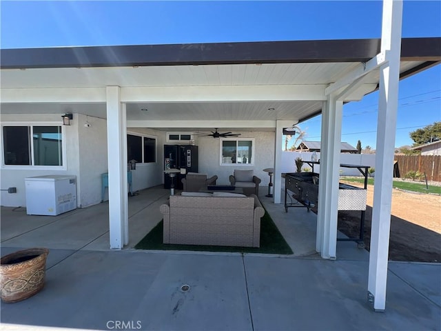 15245 Apache Rd, Apple Valley, CA 92307 - view of patio with an outdoor hangout area and a ceiling fan