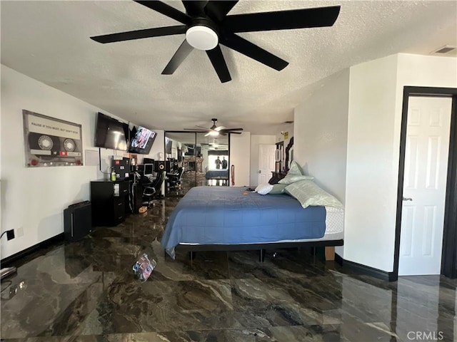 15245 Apache Rd, Apple Valley, CA 92307 - bedroom with a textured ceiling, baseboards, and ceiling fan