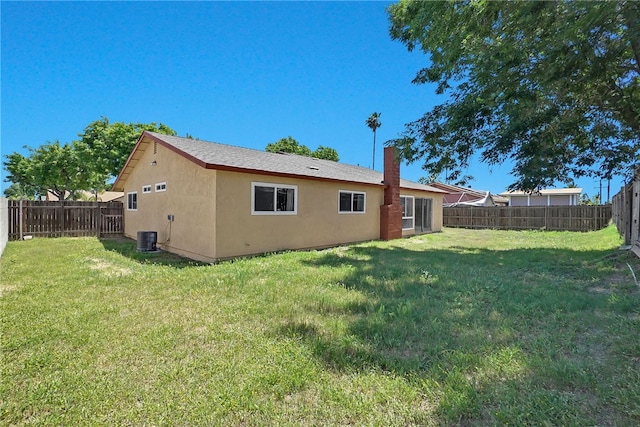 1018 N Millard Ave, Rialto, CA 92376 - back of house featuring central AC, a chimney, and stucco siding