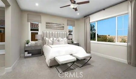 29945 Ruby Way, Cathedral City, CA 92234 - bedroom featuring baseboards, carpet flooring, recessed lighting, and a ceiling fan