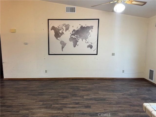 14686 Cool Glen Dr, Helendale, CA 92342 - unfurnished room with dark wood-type flooring, ceiling fan, and baseboards