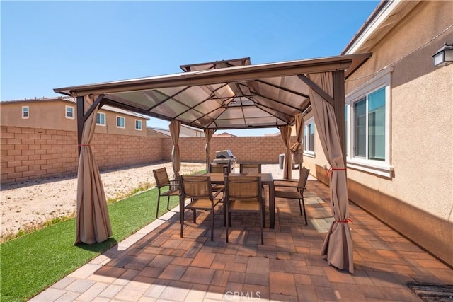 15667 San Diego Ln, Victorville, CA 92394 - fenced backyard with a gazebo, outdoor dining space, and a patio