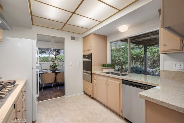 251 Mountain Crest Rd, Duarte, CA 91010 - kitchen featuring appliances with stainless steel finishes, a sink, light countertops, and a warming drawer