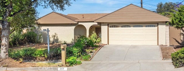 251 Mountain Crest Rd, Duarte, CA 91010 - ranch-style home featuring concrete driveway, stucco siding, and an attached garage