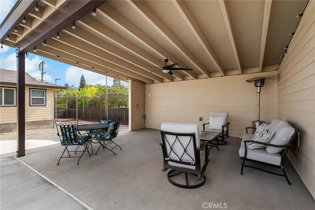 201 Valley View Dr, Oroville, CA 95966 - view of patio / terrace featuring fence, outdoor dining area, and a ceiling fan