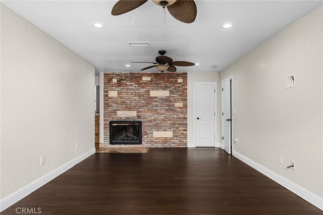 201 Valley View Dr, Oroville, CA 95966 - unfurnished living room featuring a ceiling fan, a brick fireplace, baseboards, and recessed lighting