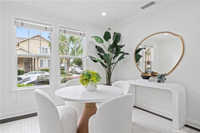 50 Bluff Cove Dr, Aliso Viejo, CA 92656 - dining room with baseboards, wood finished floors, ornamental molding, and recessed lighting