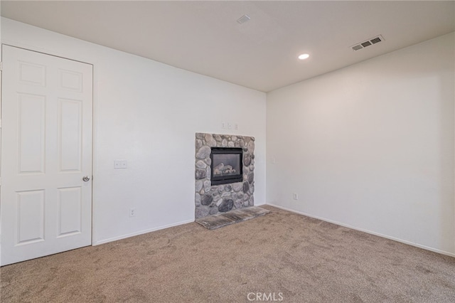 43839 58th St W, Lancaster, CA 93536 - unfurnished living room with carpet flooring, a fireplace, recessed lighting, and baseboards