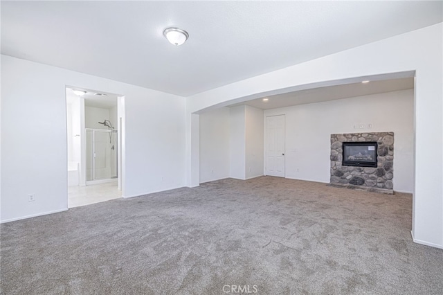 43839 58th St W, Lancaster, CA 93536 - unfurnished living room featuring carpet flooring and a fireplace