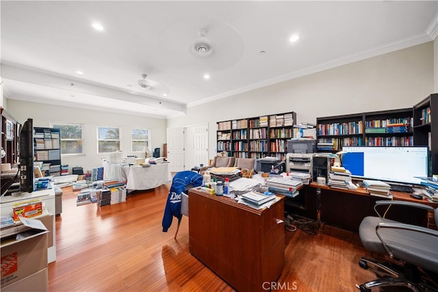 1621 Bryan Ave, Tustin, CA 92780 - office with wood finished floors, ornamental molding, and recessed lighting