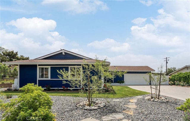 206 Underhill Dr, Glendora, CA 91741 - ranch-style house with concrete driveway, a garage, roof with shingles, and a front lawn