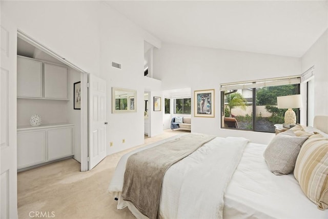 820 Rainwater Ln, Walnut, CA 91789 - bedroom featuring high vaulted ceiling, light carpet, and multiple windows