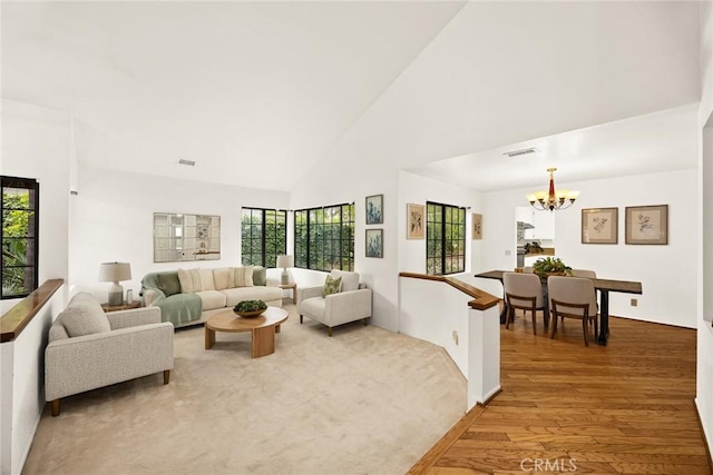 820 Rainwater Ln, Walnut, CA 91789 - living area featuring a chandelier, light wood-type flooring, and high vaulted ceiling