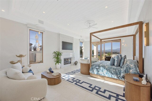 277 Crestview Ave, Camarillo, CA 93010 - bedroom with wood ceiling, a large fireplace, and recessed lighting