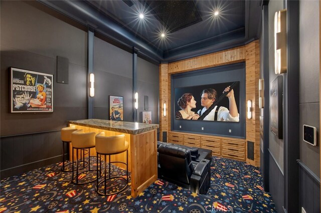 277 Crestview Ave, Camarillo, CA 93010 - cinema with carpet flooring, a barn door, and wood walls