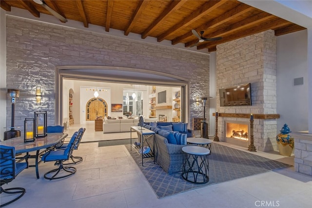 277 Crestview Ave, Camarillo, CA 93010 - view of patio / terrace featuring ceiling fan and an outdoor living space with a fireplace