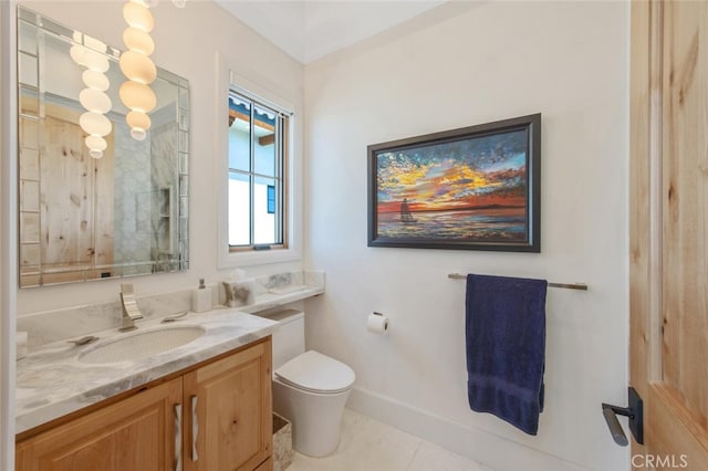 277 Crestview Ave, Camarillo, CA 93010 - bathroom with toilet, vanity, baseboards, tile patterned floors, and a shower