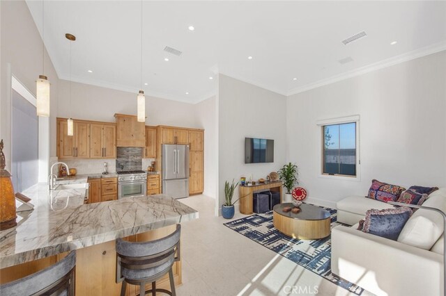277 Crestview Ave, Camarillo, CA 93010 - living room featuring recessed lighting and crown molding