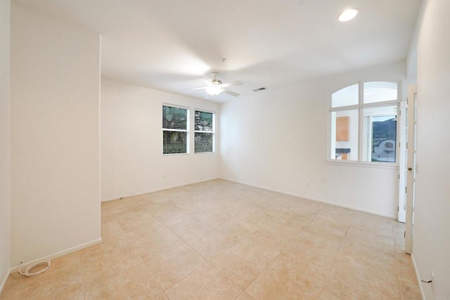 23425 Mountain Peak Rd, Ramona, CA 92065 - unfurnished room featuring a ceiling fan, baseboards, and light tile patterned floors
