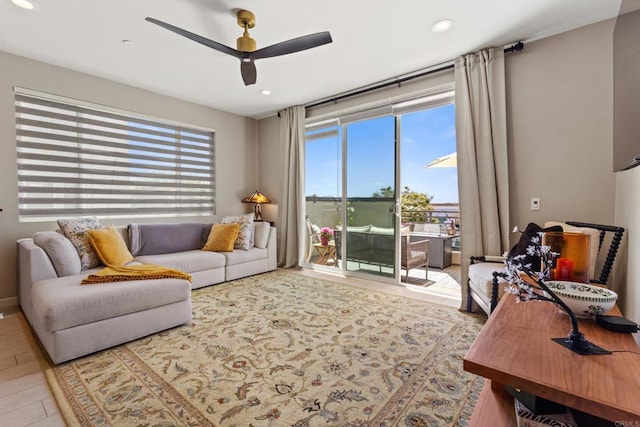 6132 Colt Pl Unit 101, Carlsbad, CA 92009 - living area featuring ceiling fan, healthy amount of natural light, and recessed lighting