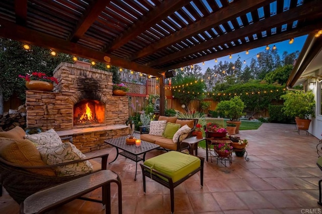 1850 Willowhaven Rd, Encinitas, CA 92024 - fenced backyard with an outdoor living space with a fireplace and a patio