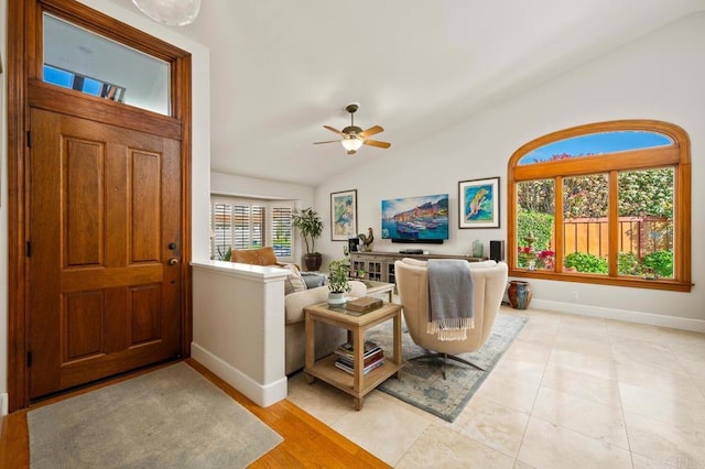 1850 Willowhaven Rd, Encinitas, CA 92024 - foyer entrance featuring lofted ceiling and ceiling fan