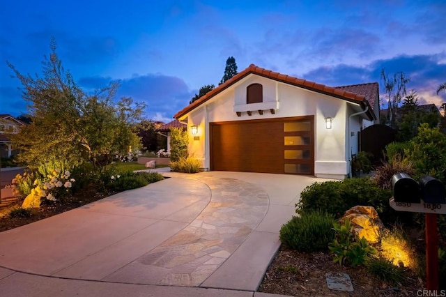 1850 Willowhaven Rd, Encinitas, CA 92024 - view of front of house with a tile roof, concrete driveway, a garage, and stucco siding