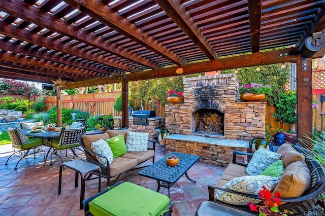 1850 Willowhaven Rd, Encinitas, CA 92024 - view of patio with an outdoor living space with a fireplace, a grill, and outdoor dining area
