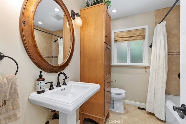 1981 San Remo, Laguna Beach, CA 92651 - full bathroom with shower / tub combo with curtain, tile patterned flooring, and recessed lighting