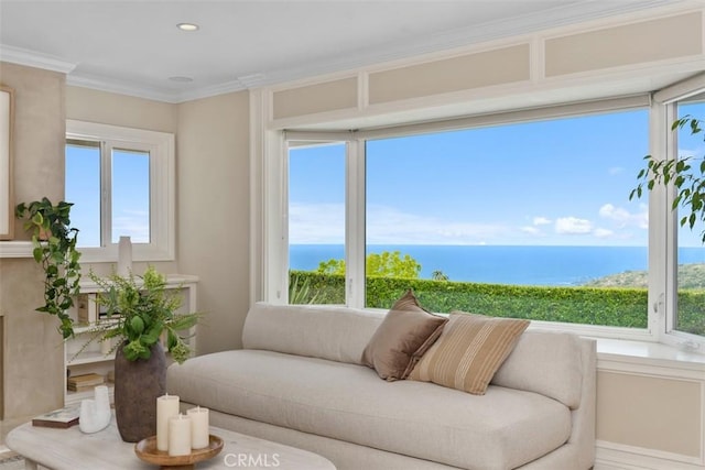 1981 San Remo, Laguna Beach, CA 92651 - sunroom with plenty of natural light, a water view, and ornamental molding