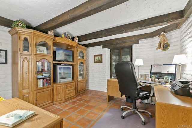 6036 Rainbow Heights Rd, Fallbrook, CA 92028 - office area with beam ceiling and light tile patterned flooring