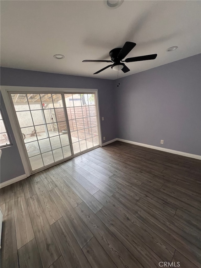 1007 Harrington Way, West Covina, CA 91792 - empty room with a ceiling fan, baseboards, dark wood-style floors, and recessed lighting