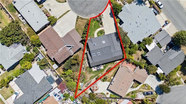 aerial perspective of suburban area featuring property parcel outlined