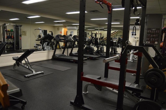 5845 Friars Rd Unit 1316, San Diego, CA 92110 - exercise room with a drop ceiling and a wall unit AC