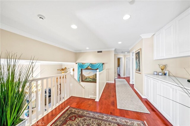 22541 Wakefield, Mission Viejo, CA 92692 - hall featuring crown molding, wood finished floors, recessed lighting, and an upstairs landing