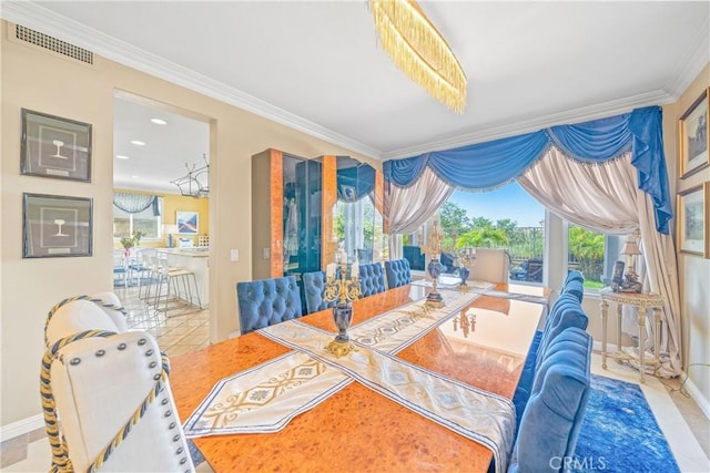 22541 Wakefield, Mission Viejo, CA 92692 - dining space featuring crown molding, tile patterned flooring, baseboards, and recessed lighting