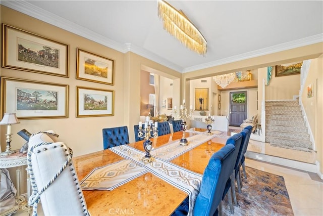 22541 Wakefield, Mission Viejo, CA 92692 - tiled dining room with crown molding and stairway