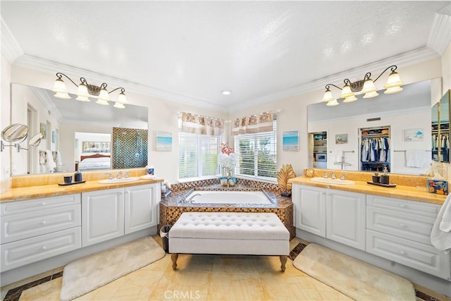 22541 Wakefield, Mission Viejo, CA 92692 - full bathroom with two vanities, crown molding, a garden tub, and recessed lighting