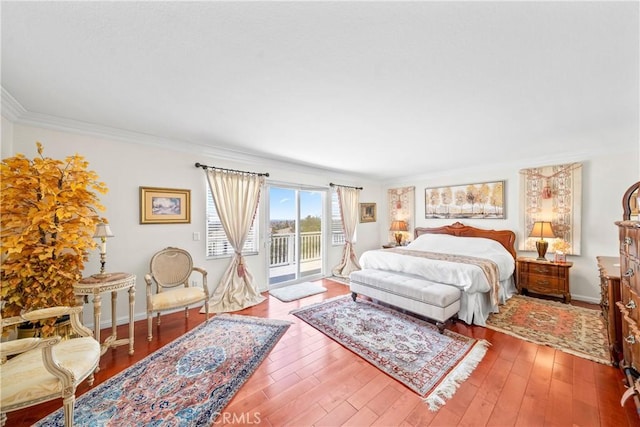 22541 Wakefield, Mission Viejo, CA 92692 - bedroom featuring access to outside, wood-type flooring, crown molding, and baseboards